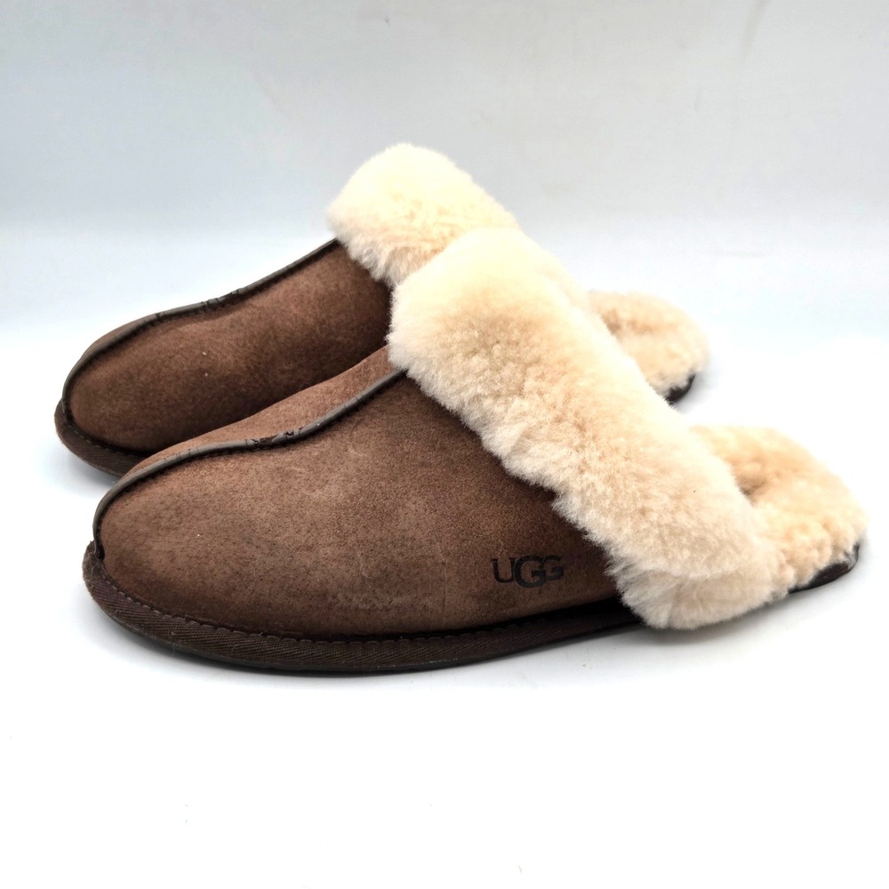 UGG Scuffette II Brown Suede Shearling Women's Slippers Fur Trim Size 8